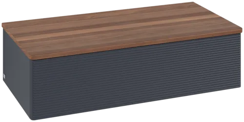 εικόνα του VILLEROY BOCH Antao Sideboard, 1 pull-out compartment, 1000 x 268 x 500 mm, Front with grain texture, Midnight Blue Matt Lacquer / Warm Walnut #K40102HG