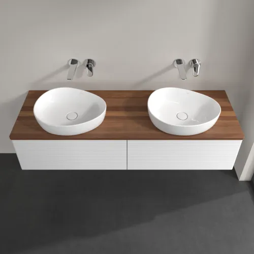 Bild von VILLEROY BOCH Antao Waschbeckenunterschrank, 2 Auszüge, 1600 x 360 x 500 mm, Front mit Struktur, Glossy White Lacquer / Warm Walnut #K39112GF