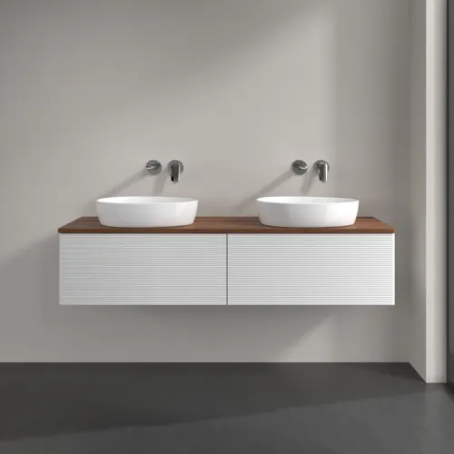 Bild von VILLEROY BOCH Antao Waschbeckenunterschrank, 2 Auszüge, 1600 x 360 x 500 mm, Front mit Struktur, Glossy White Lacquer / Warm Walnut #K39112GF