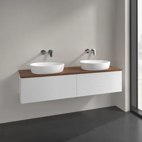 Bild von VILLEROY BOCH Antao Waschbeckenunterschrank, 2 Auszüge, 1600 x 360 x 500 mm, Front mit Struktur, Glossy White Lacquer / Warm Walnut #K39112GF