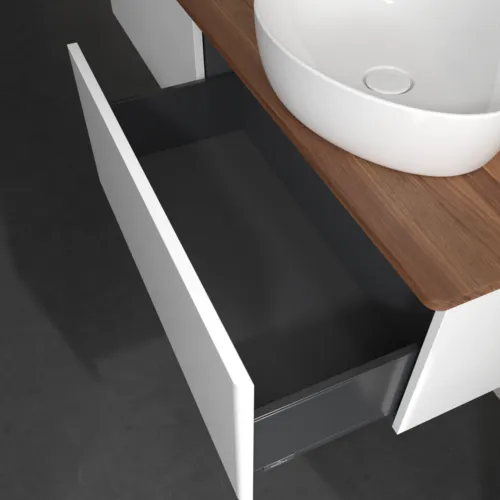 Bild von VILLEROY BOCH Antao Waschbeckenunterschrank, 2 Auszüge, 1600 x 360 x 500 mm, Front ohne Struktur, Glossy White Lacquer / Warm Walnut #K38052GF