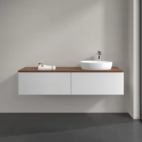 Bild von VILLEROY BOCH Antao Waschbeckenunterschrank, 2 Auszüge, 1600 x 360 x 500 mm, Front ohne Struktur, Glossy White Lacquer / Warm Walnut #K38052GF