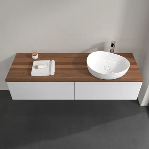 Bild von VILLEROY BOCH Antao Waschbeckenunterschrank, 2 Auszüge, 1600 x 360 x 500 mm, Front ohne Struktur, Glossy White Lacquer / Warm Walnut #K38052GF
