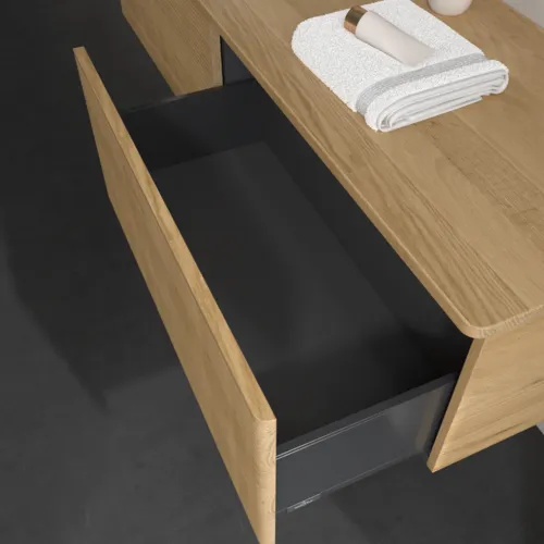 Bild von VILLEROY BOCH Antao Waschbeckenunterschrank, 2 Auszüge, 1600 x 360 x 500 mm, Front mit Struktur, Honey Oak / Honey Oak #K37151HN