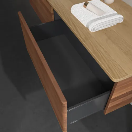 Bild von VILLEROY BOCH Antao Waschbeckenunterschrank, 2 Auszüge, 1600 x 360 x 500 mm, Front mit Struktur, Warm Walnut / Honey Oak #K37151HM