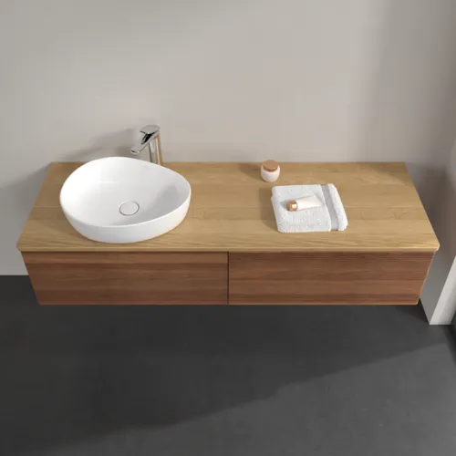 Bild von VILLEROY BOCH Antao Waschbeckenunterschrank, 2 Auszüge, 1600 x 360 x 500 mm, Front mit Struktur, Warm Walnut / Honey Oak #K37151HM