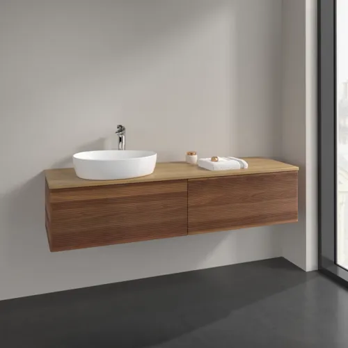 Bild von VILLEROY BOCH Antao Waschbeckenunterschrank, 2 Auszüge, 1600 x 360 x 500 mm, Front mit Struktur, Warm Walnut / Honey Oak #K37151HM