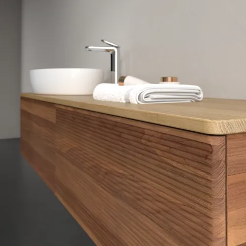 Bild von VILLEROY BOCH Antao Waschbeckenunterschrank, 2 Auszüge, 1600 x 360 x 500 mm, Front mit Struktur, Warm Walnut / Honey Oak #K37151HM