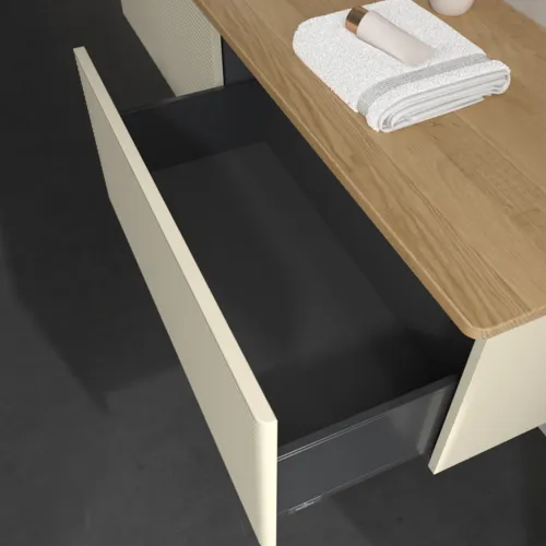 Bild von VILLEROY BOCH Antao Waschbeckenunterschrank, 2 Auszüge, 1600 x 360 x 500 mm, Front mit Struktur, Silk Grey Matt Lacquer / Honey Oak #K37151HJ