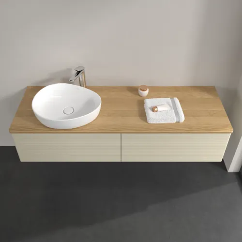 Bild von VILLEROY BOCH Antao Waschbeckenunterschrank, 2 Auszüge, 1600 x 360 x 500 mm, Front mit Struktur, Silk Grey Matt Lacquer / Honey Oak #K37151HJ