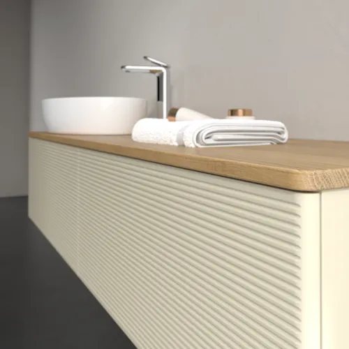 Bild von VILLEROY BOCH Antao Waschbeckenunterschrank, 2 Auszüge, 1600 x 360 x 500 mm, Front mit Struktur, Silk Grey Matt Lacquer / Honey Oak #K37151HJ