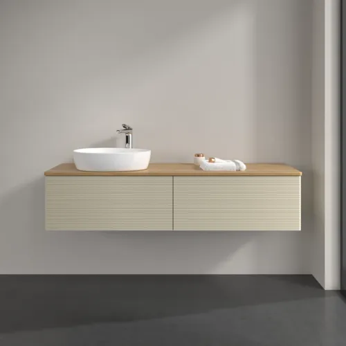 Bild von VILLEROY BOCH Antao Waschbeckenunterschrank, 2 Auszüge, 1600 x 360 x 500 mm, Front mit Struktur, Silk Grey Matt Lacquer / Honey Oak #K37151HJ