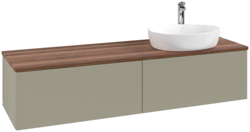 Зображення з  VILLEROY BOCH Antao Vanity unit, 2 pull-out compartments, 1600 x 360 x 500 mm, Front without structure, Stone Grey Matt Lacquer / Warm Walnut #K38052HK