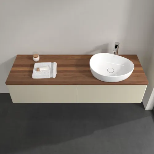 Bild von VILLEROY BOCH Antao Waschbeckenunterschrank, 2 Auszüge, 1600 x 360 x 500 mm, Front ohne Struktur, Silk Grey Matt Lacquer / Warm Walnut #K38052HJ