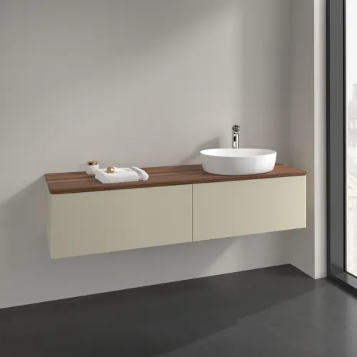Bild von VILLEROY BOCH Antao Waschbeckenunterschrank, 2 Auszüge, 1600 x 360 x 500 mm, Front ohne Struktur, Silk Grey Matt Lacquer / Warm Walnut #K38052HJ