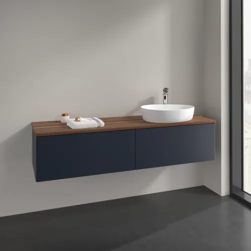 Bild von VILLEROY BOCH Antao Waschbeckenunterschrank, 2 Auszüge, 1600 x 360 x 500 mm, Front ohne Struktur, Midnight Blue Matt Lacquer / Warm Walnut #K38052HG