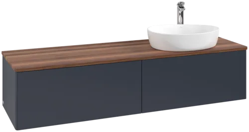 Зображення з  VILLEROY BOCH Antao Vanity unit, 2 pull-out compartments, 1600 x 360 x 500 mm, Front without structure, Midnight Blue Matt Lacquer / Warm Walnut #K38052HG
