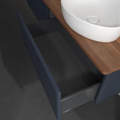 Bild von VILLEROY BOCH Antao Waschbeckenunterschrank, 2 Auszüge, 1600 x 360 x 500 mm, Front ohne Struktur, Midnight Blue Matt Lacquer / Warm Walnut #K38052HG