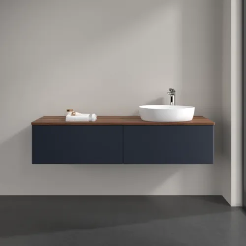 Bild von VILLEROY BOCH Antao Waschbeckenunterschrank, 2 Auszüge, 1600 x 360 x 500 mm, Front ohne Struktur, Midnight Blue Matt Lacquer / Warm Walnut #K38052HG