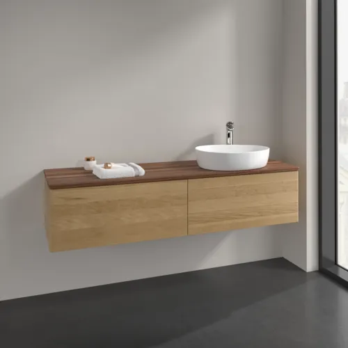 Bild von VILLEROY BOCH Antao Waschbeckenunterschrank, 2 Auszüge, 1600 x 360 x 500 mm, Front ohne Struktur, Honey Oak / Warm Walnut #K38052HN