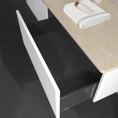 VILLEROY BOCH Antao Waschbeckenunterschrank, 2 Auszüge, 1600 x 360 x 500 mm, Front mit Struktur, White Matt Lacquer / Botticino #K37153MT, Bild 6