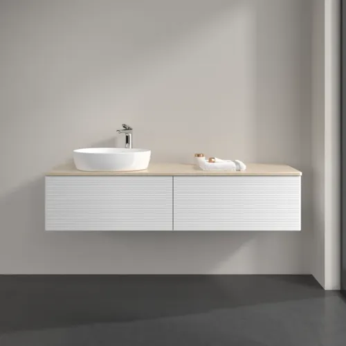 VILLEROY BOCH Antao Waschbeckenunterschrank, 2 Auszüge, 1600 x 360 x 500 mm, Front mit Struktur, White Matt Lacquer / Botticino #K37153MT, Bild 3