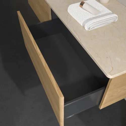 Bild von VILLEROY BOCH Antao Waschbeckenunterschrank, 2 Auszüge, 1600 x 360 x 500 mm, Front ohne Struktur, Honey Oak / Botticino #K37013HN