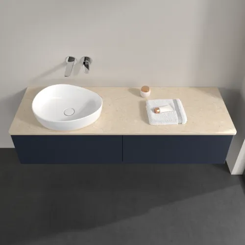 Bild von VILLEROY BOCH Antao Waschbeckenunterschrank, 2 Auszüge, 1600 x 360 x 500 mm, Front ohne Struktur, Midnight Blue Matt Lacquer / Botticino #K37013HG