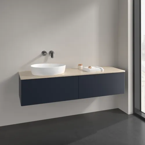 Bild von VILLEROY BOCH Antao Waschbeckenunterschrank, 2 Auszüge, 1600 x 360 x 500 mm, Front ohne Struktur, Midnight Blue Matt Lacquer / Botticino #K37013HG