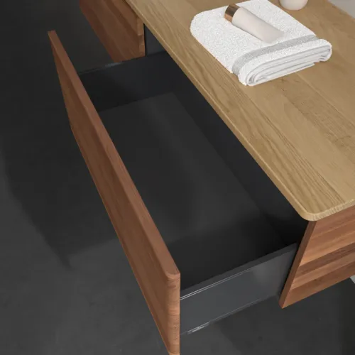 Bild von VILLEROY BOCH Antao Waschbeckenunterschrank, 2 Auszüge, 1600 x 360 x 500 mm, Front mit Struktur, Warm Walnut / Honey Oak #K37111HM