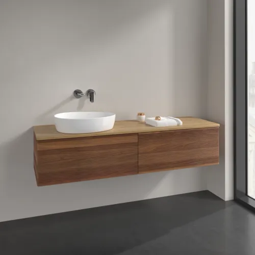 Bild von VILLEROY BOCH Antao Waschbeckenunterschrank, 2 Auszüge, 1600 x 360 x 500 mm, Front mit Struktur, Warm Walnut / Honey Oak #K37111HM