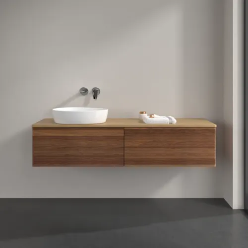 Bild von VILLEROY BOCH Antao Waschbeckenunterschrank, 2 Auszüge, 1600 x 360 x 500 mm, Front mit Struktur, Warm Walnut / Honey Oak #K37111HM