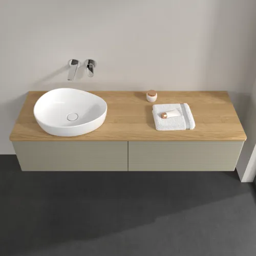 Bild von VILLEROY BOCH Antao Waschbeckenunterschrank, 2 Auszüge, 1600 x 360 x 500 mm, Front mit Struktur, Stone Grey Matt Lacquer / Honey Oak #K37111HK