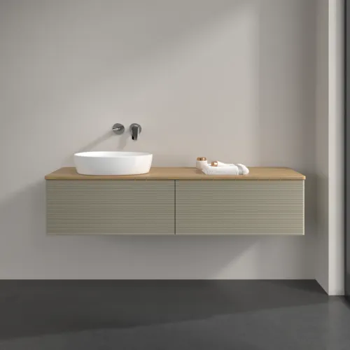 Bild von VILLEROY BOCH Antao Waschbeckenunterschrank, 2 Auszüge, 1600 x 360 x 500 mm, Front mit Struktur, Stone Grey Matt Lacquer / Honey Oak #K37111HK