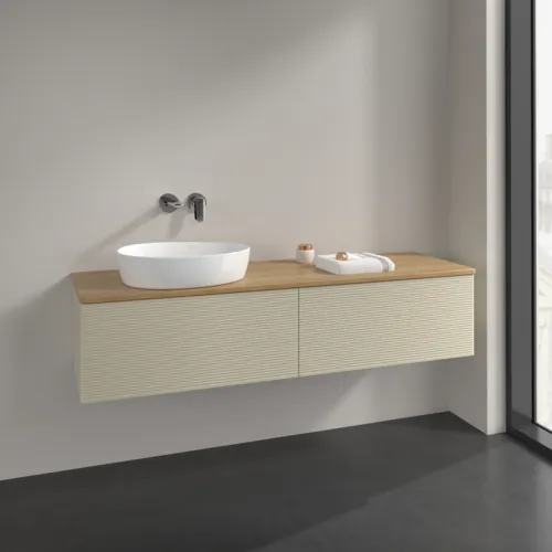 Bild von VILLEROY BOCH Antao Waschbeckenunterschrank, 2 Auszüge, 1600 x 360 x 500 mm, Front mit Struktur, Silk Grey Matt Lacquer / Honey Oak #K37111HJ