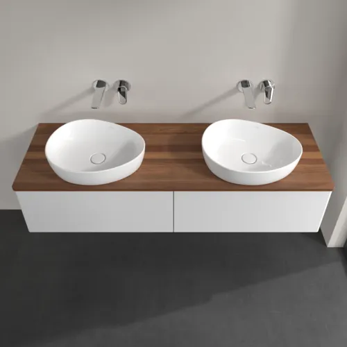 Bild von VILLEROY BOCH Antao Waschbeckenunterschrank, 2 Auszüge, 1600 x 360 x 500 mm, Front ohne Struktur, Glossy White Lacquer / Warm Walnut #K39012GF