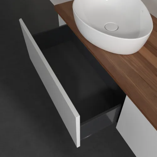 Bild von VILLEROY BOCH Antao Waschbeckenunterschrank, 2 Auszüge, 1600 x 360 x 500 mm, Front ohne Struktur, Glossy White Lacquer / Warm Walnut #K39012GF