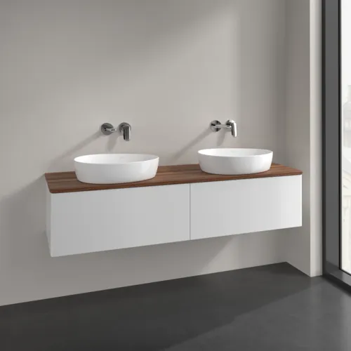 Bild von VILLEROY BOCH Antao Waschbeckenunterschrank, 2 Auszüge, 1600 x 360 x 500 mm, Front ohne Struktur, Glossy White Lacquer / Warm Walnut #K39012GF