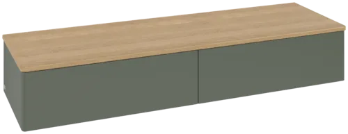 Bild von VILLEROY BOCH Antao Sideboard, 2 Auszüge, 1600 x 268 x 500 mm, Front ohne Struktur, Leaf Green Matt Lacquer / Honey Oak #K42001HL