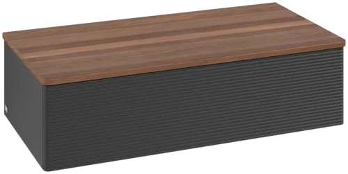 εικόνα του VILLEROY BOCH Antao Sideboard, 1 pull-out compartment, 1000 x 268 x 500 mm, Front with grain texture, Black Matt Lacquer / Warm Walnut #K40102PD