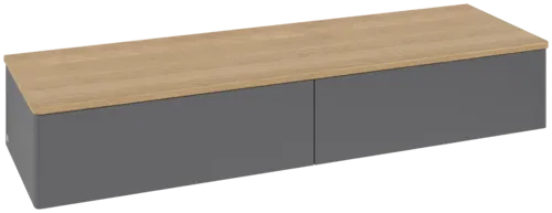 Bild von VILLEROY BOCH Antao Sideboard, 2 Auszüge, 1600 x 268 x 500 mm, Front ohne Struktur, Anthracite Matt Lacquer / Honey Oak #K42001GK