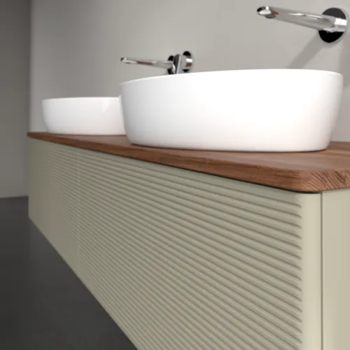 Bild von VILLEROY BOCH Antao Waschbeckenunterschrank, 2 Auszüge, 1600 x 360 x 500 mm, Front mit Struktur, Stone Grey Matt Lacquer / Warm Walnut #K39112HK