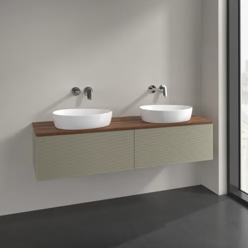 Bild von VILLEROY BOCH Antao Waschbeckenunterschrank, 2 Auszüge, 1600 x 360 x 500 mm, Front mit Struktur, Stone Grey Matt Lacquer / Warm Walnut #K39112HK