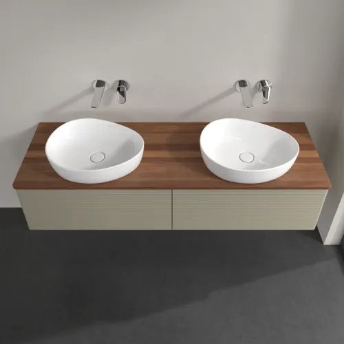Bild von VILLEROY BOCH Antao Waschbeckenunterschrank, 2 Auszüge, 1600 x 360 x 500 mm, Front mit Struktur, Stone Grey Matt Lacquer / Warm Walnut #K39112HK