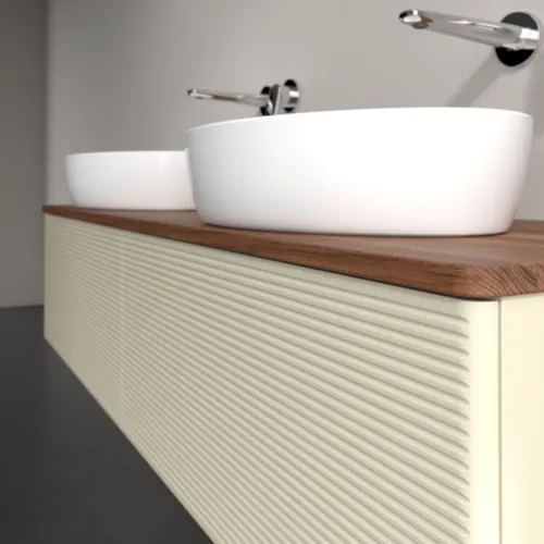 Bild von VILLEROY BOCH Antao Waschbeckenunterschrank, 2 Auszüge, 1600 x 360 x 500 mm, Front mit Struktur, Silk Grey Matt Lacquer / Warm Walnut #K39112HJ