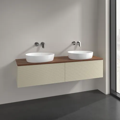 Bild von VILLEROY BOCH Antao Waschbeckenunterschrank, 2 Auszüge, 1600 x 360 x 500 mm, Front mit Struktur, Silk Grey Matt Lacquer / Warm Walnut #K39112HJ