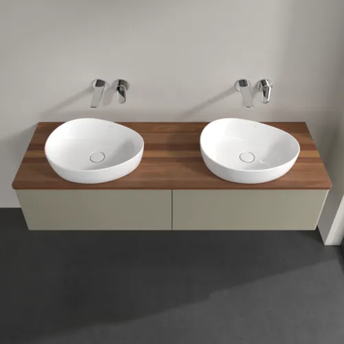 Bild von VILLEROY BOCH Antao Waschbeckenunterschrank, 2 Auszüge, 1600 x 360 x 500 mm, Front ohne Struktur, Stone Grey Matt Lacquer / Warm Walnut #K39012HK