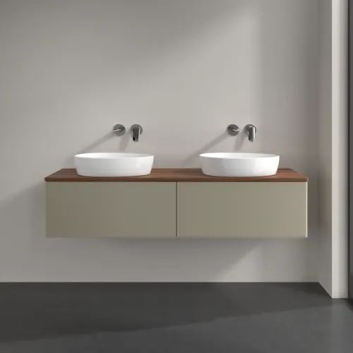Bild von VILLEROY BOCH Antao Waschbeckenunterschrank, 2 Auszüge, 1600 x 360 x 500 mm, Front ohne Struktur, Stone Grey Matt Lacquer / Warm Walnut #K39012HK