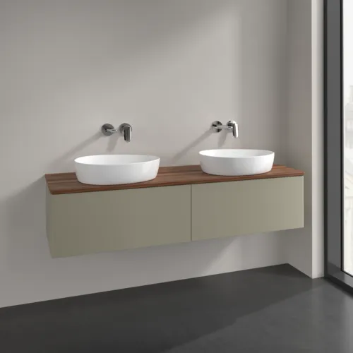 Bild von VILLEROY BOCH Antao Waschbeckenunterschrank, 2 Auszüge, 1600 x 360 x 500 mm, Front ohne Struktur, Stone Grey Matt Lacquer / Warm Walnut #K39012HK