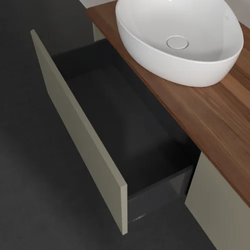 Bild von VILLEROY BOCH Antao Waschbeckenunterschrank, 2 Auszüge, 1600 x 360 x 500 mm, Front ohne Struktur, Stone Grey Matt Lacquer / Warm Walnut #K39012HK